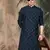 Blue silk blend floral kurta for men