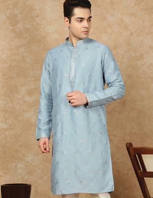 Blue cotton solid kurta for men 2