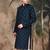 Blue silk blend floral kurta for men