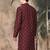 Maroon silk blend floral kurta for men
