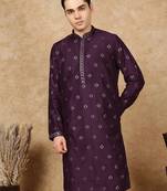 Purple cotton solid kurta for men