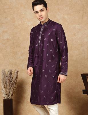 Purple cotton solid kurta for men 3