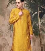 Mustard silk blend sequins kurta for men