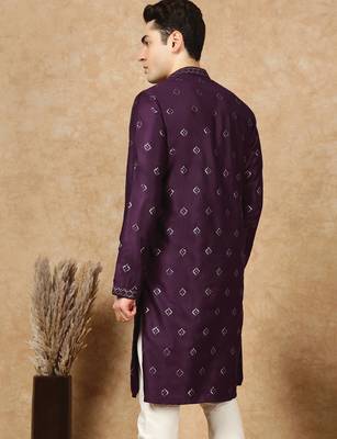 Purple cotton solid kurta for men 4