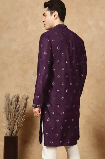 Purple cotton solid kurta for men