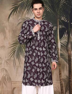 Purple silk embroidred kurta for men 1