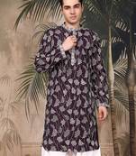 Purple silk embroidred kurta for men