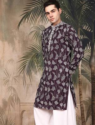 Purple silk embroidred kurta for men 3