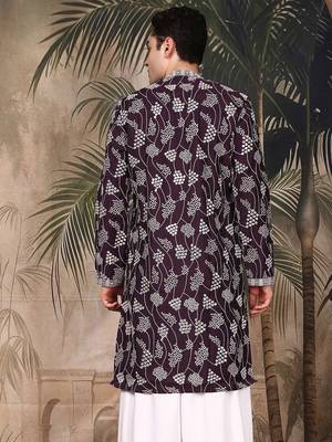 Purple silk embroidred kurta for men 4