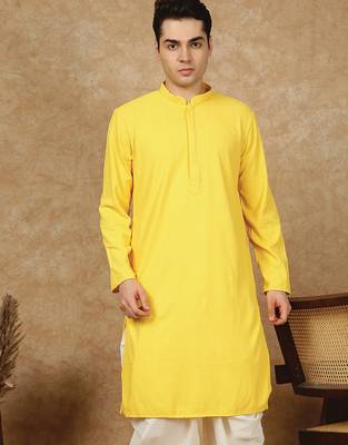 Yellow polysilk sequins kurta for men 1