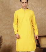 Yellow polysilk sequins kurta for men