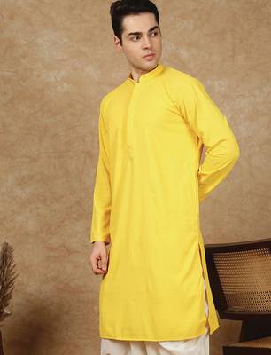 Yellow polysilk sequins kurta for men 2