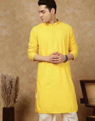 Yellow polysilk sequins kurta for men 3