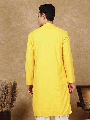 Yellow polysilk sequins kurta for men 4