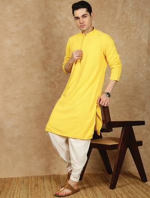 Yellow polysilk sequins kurta for men 5