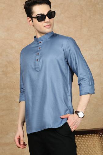 Blue rayon sequins Short kurta for men