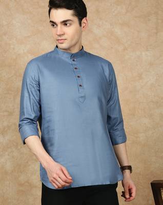 Blue rayon sequins Short kurta for men 2