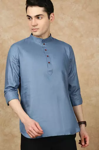 Blue rayon sequins Short kurta for men