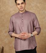 Pink silk embroidered short kurta for men