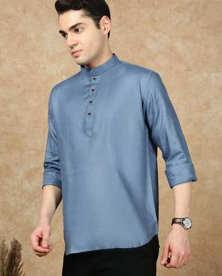 Blue rayon sequins Short kurta for men 3