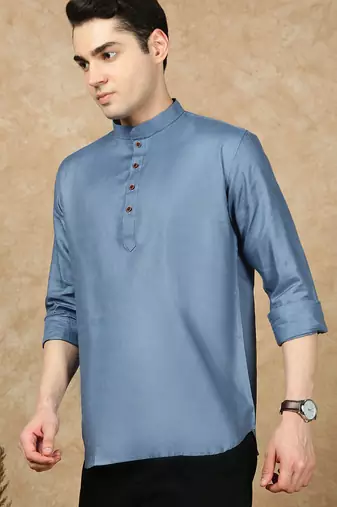 Blue rayon sequins Short kurta for men