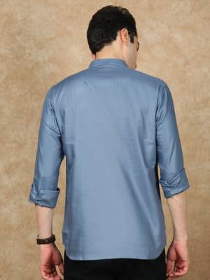 Blue rayon sequins Short kurta for men 4