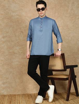 Blue rayon sequins Short kurta for men 5