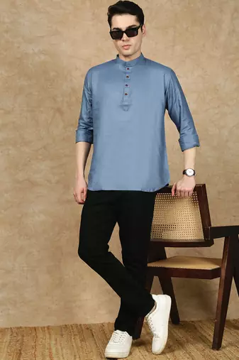 Blue rayon sequins Short kurta for men