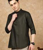 Green silk embroidered Short kurta for men