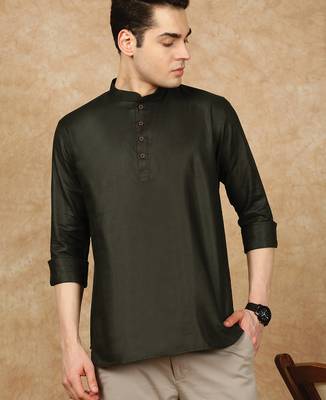 Green silk embroidered Short kurta for men 2
