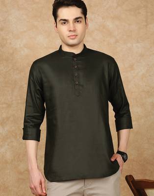 Green silk embroidered Short kurta for men 3