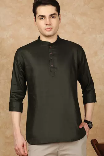 Green silk embroidered Short kurta for men