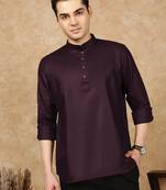 Purple silk embroidered Short kurta for men