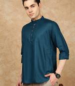 Blue rayon sequins short kurta for men