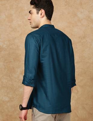 Blue rayon sequins short kurta for men 4