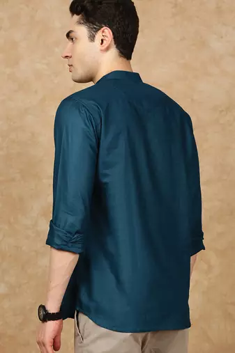 Blue rayon sequins short kurta for men