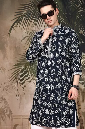 Blue silk sequins kurta for men