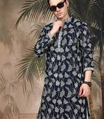 Blue silk sequins kurta for men