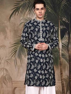 Blue silk sequins kurta for men 3