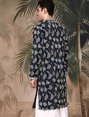 Blue silk sequins kurta for men 4