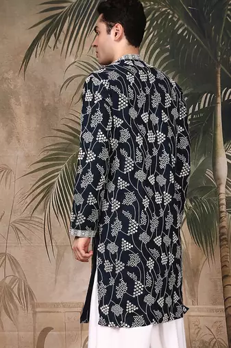 Blue silk sequins kurta for men