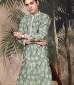Green silk sequins kurta for men