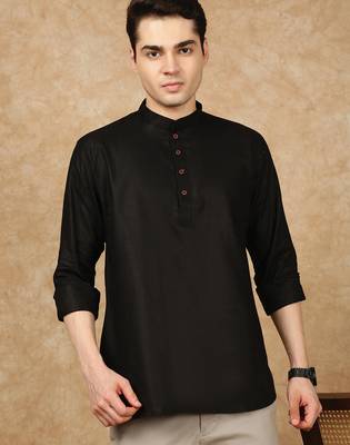 Black rayon floral Short kurta for men 1