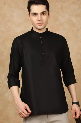 Black rayon floral Short kurta for men