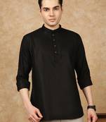 Black rayon floral Short kurta for men