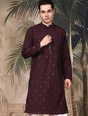 Purple silk blend sequins kurta for men 1
