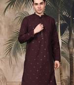 Purple silk blend sequins kurta for men