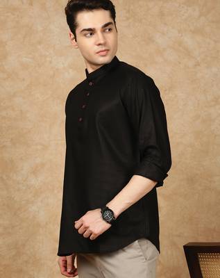 Black rayon floral Short kurta for men 2