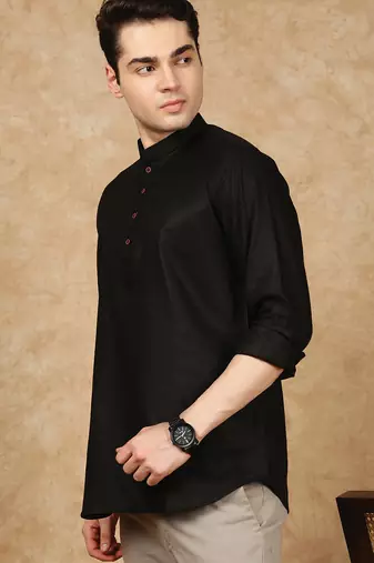 Black rayon floral Short kurta for men