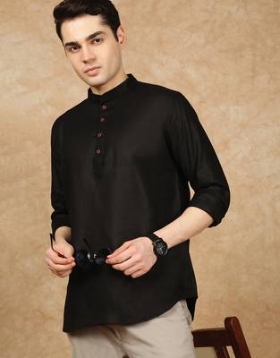 Black rayon floral Short kurta for men 3